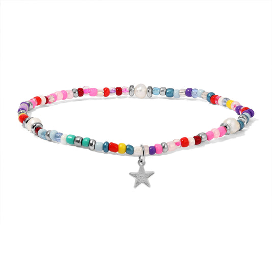Multi-colored Seed Beads and Pearls Ankle Bracelet