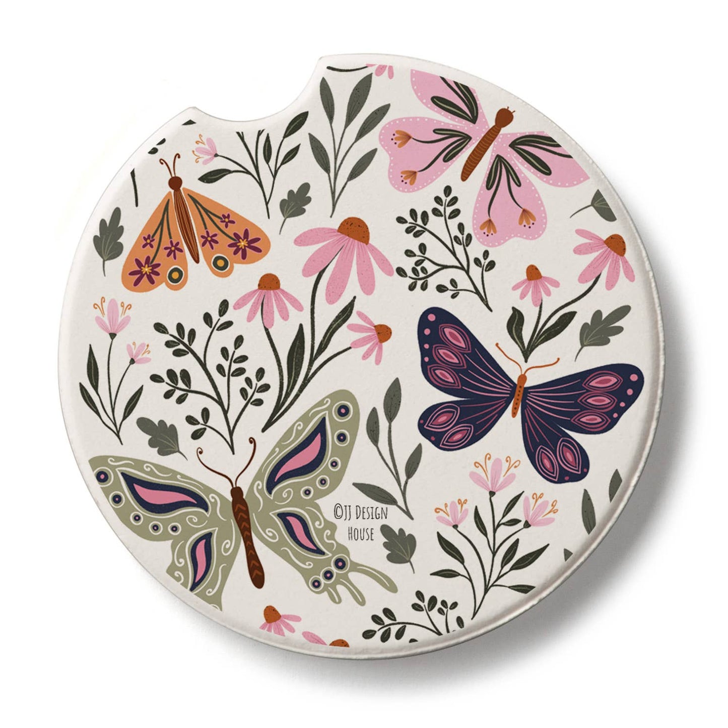 "Flutter Blooms" Absorbent Stone Car Coaster 1pk
