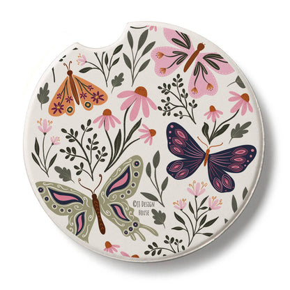 "Flutter Blooms" Absorbent Stone Car Coaster 1pk