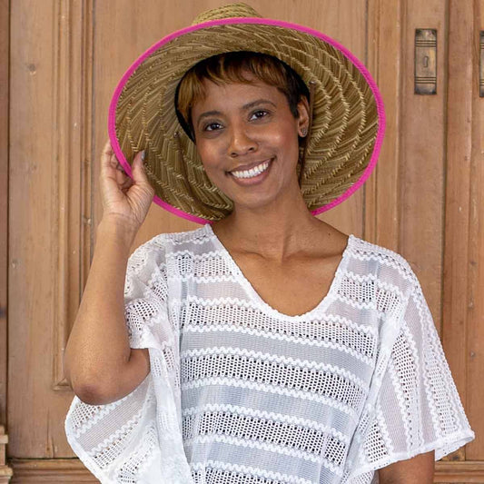 Tan/Hot Pink Havana Sun Hat