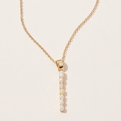 Gold Bar Pendant Necklace with Freshwater Pearls