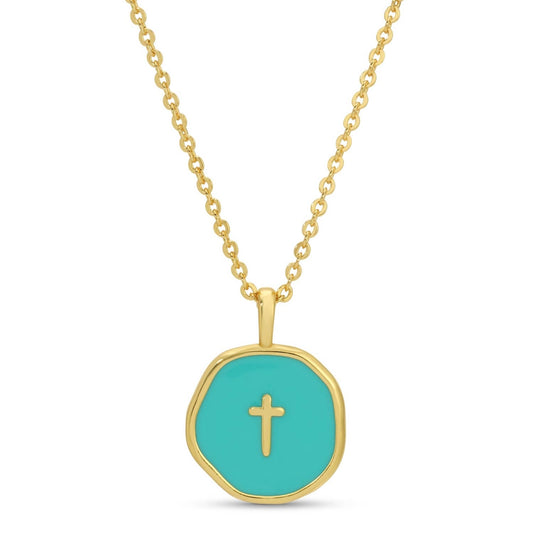 Aqua Tiny Cross Pendant Necklace