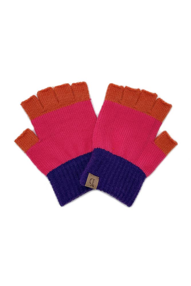 Fuchsia Color Block Fingerless Winter Gloves