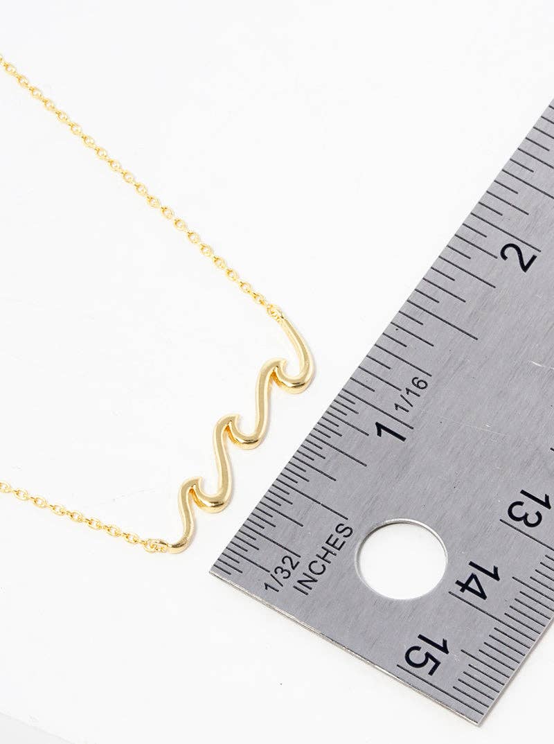18K Gold Dipped Wave Pendant Necklace: Rhodium