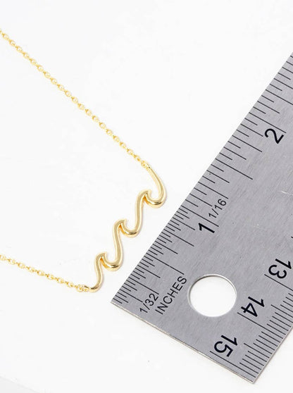 18K Gold Dipped Wave Pendant Necklace: Rhodium