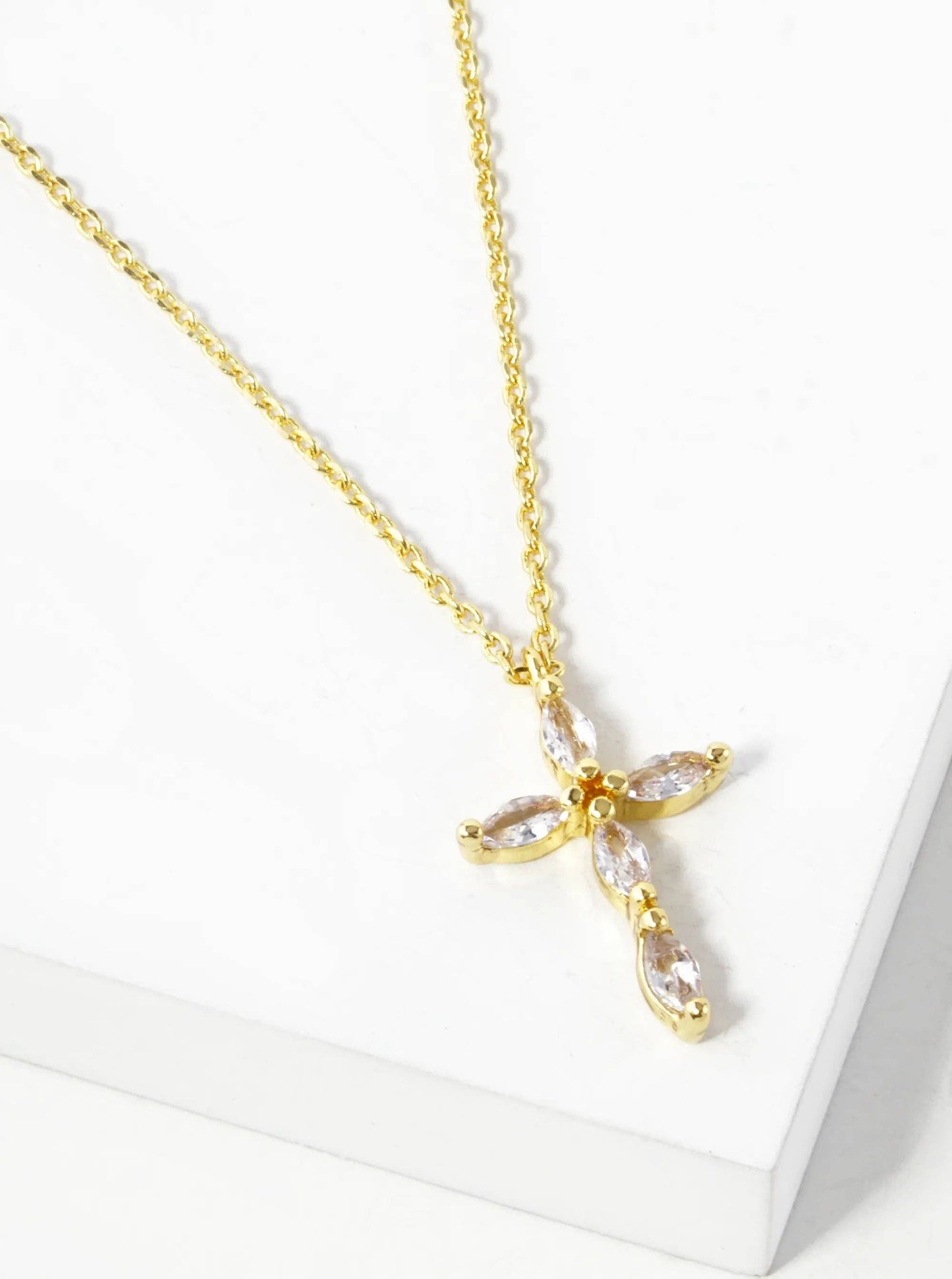 Gold 18K Gold Dipped Marquise Cubic Zirconia Cross Necklace