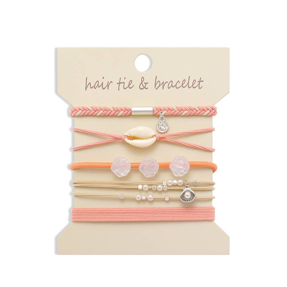 Bohemian-Style Hair Tie and Bracelet Set/Shell
