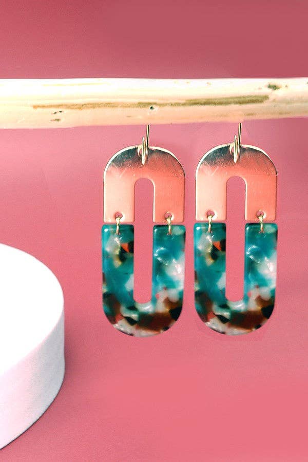 Metal/Acrylic Mix U Drop Earring, Gold