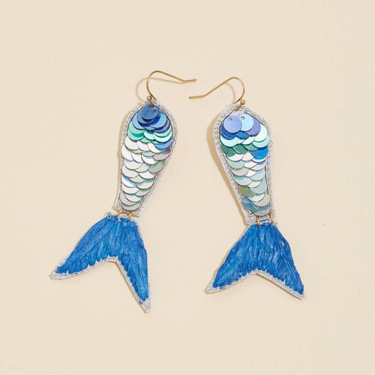 Blue Mermaid Tail Sequined Earrings