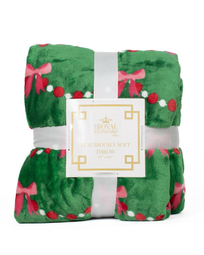 Bow Garland Throw   Green/Pink   50x60
