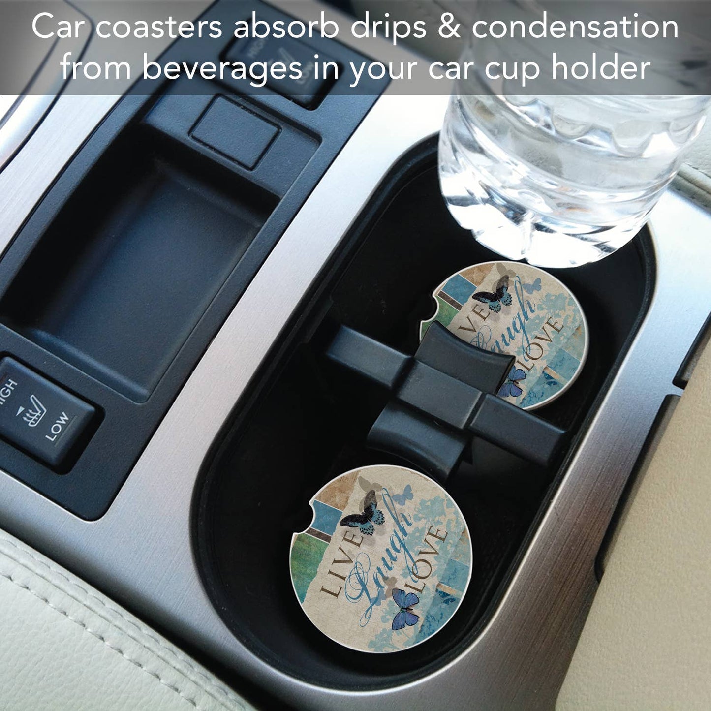 Live Laugh Love Absorbent Stone Car Coaster 1 Pk