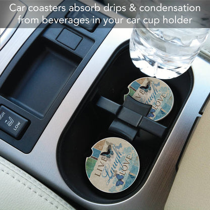 Live Laugh Love Absorbent Stone Car Coaster 1 Pk