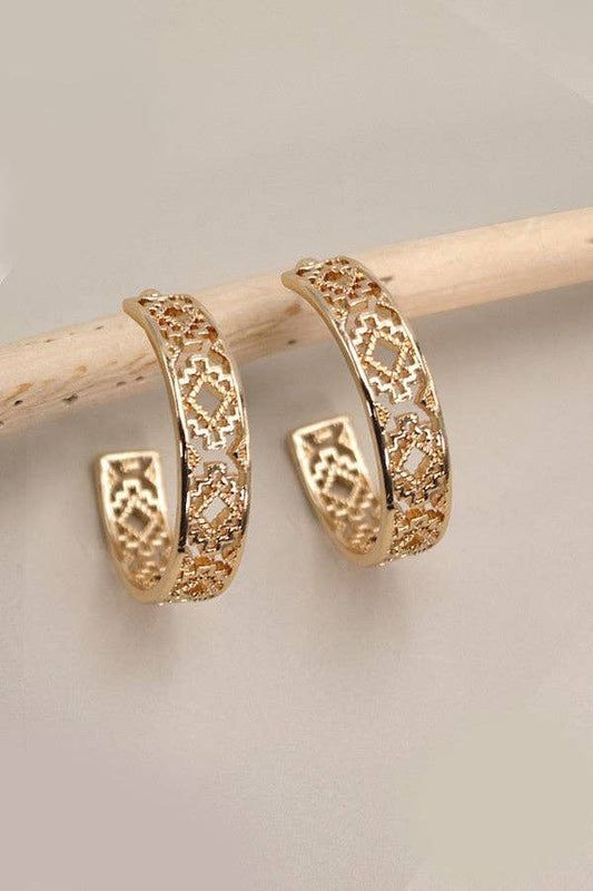Aztec Cut Out Hoop, Gold