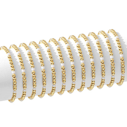 Gold 4mm Bead & Pearl Stretch Bracelet