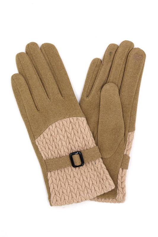 Taupe Cable and Band Detailed Smart Touch Winter Gloves