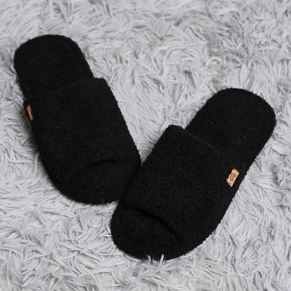Black Open Toe Solid Luxury Soft Home Slippers