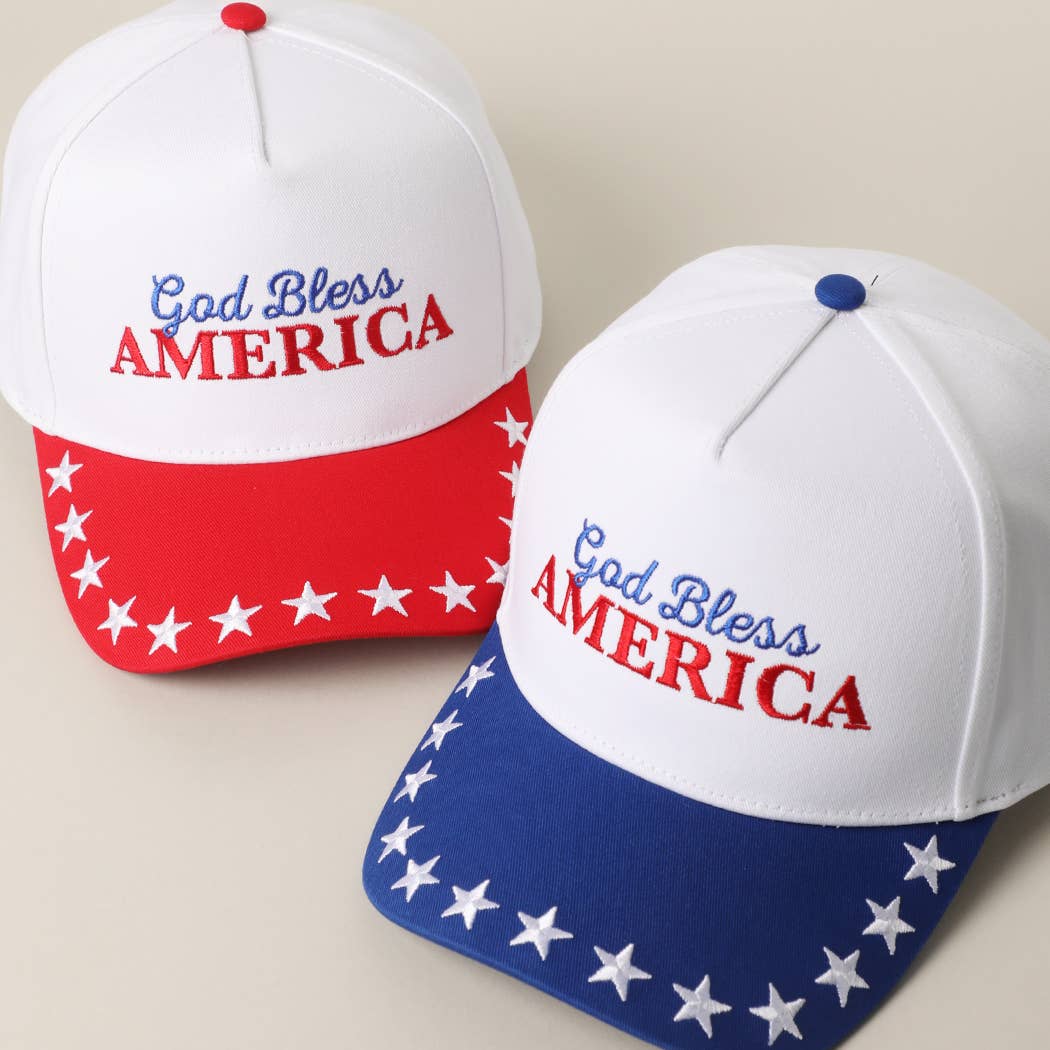 Blue, GOD BLESS AMERICA Embroidered Star Brim Trucker Hat