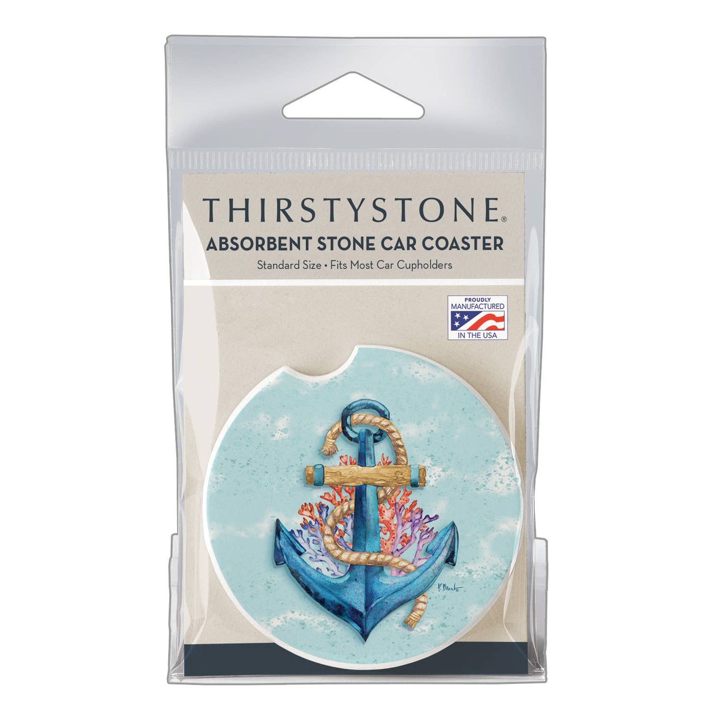 "Submerged Anchor" Absorbent Stone Car Coaster 1pk