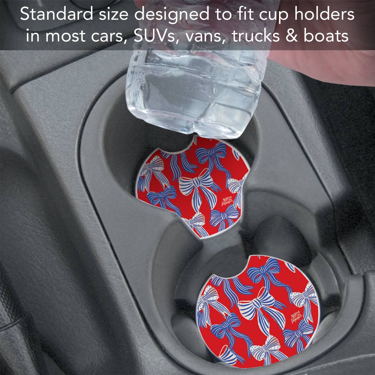 "Americana Bows" Absorbent Stone Car Coaster 1pk