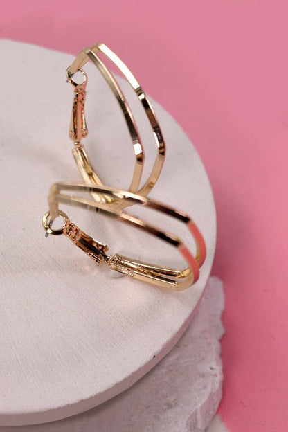 Rounded Square Double Hoop Earring, Gold