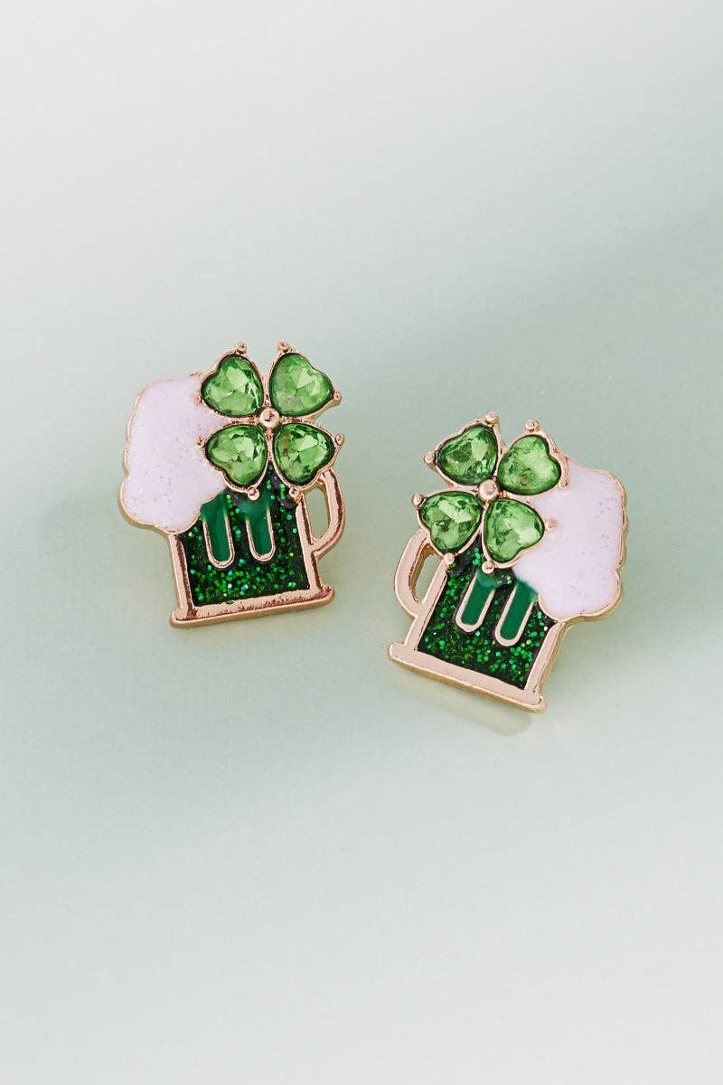 Saint Patricks Beer Enamel Titanium Post Earrings