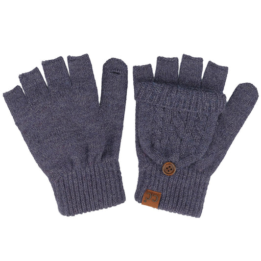 Navy Cable Pattern Convertible Flips Mitten Gloves