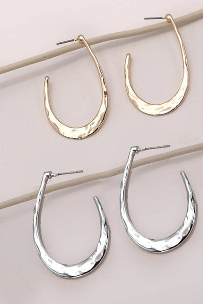 Hammered U Shape Hoop Drop Earring