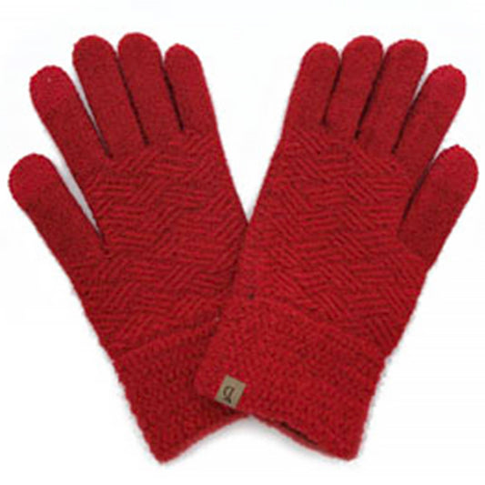 Red Textured Solid Knit Touch Winter Gloves