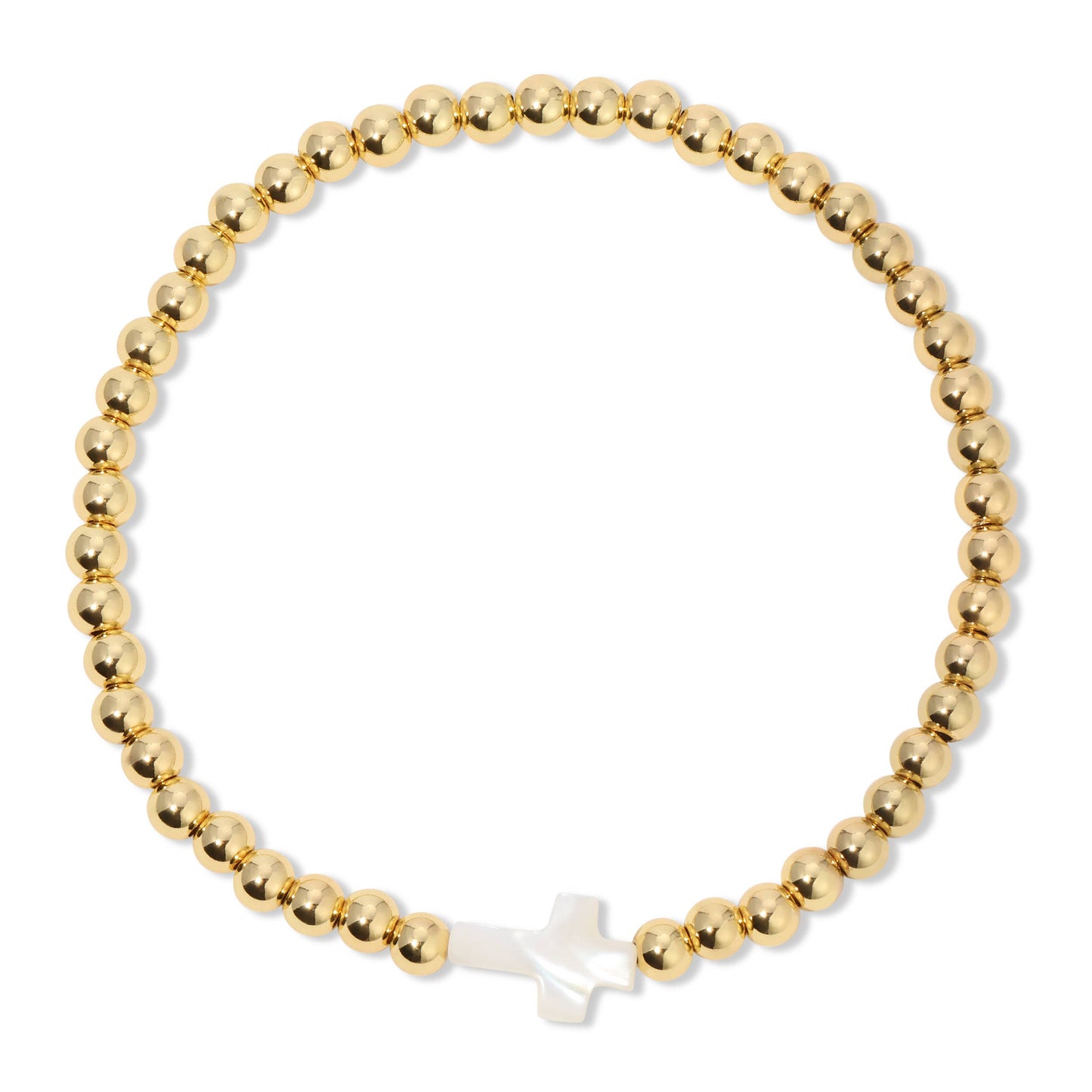 Gold 4mm bracelet with shell cross