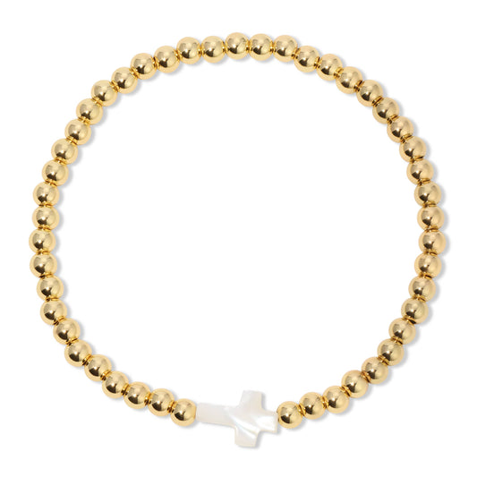 Gold 4mm bracelet with shell cross