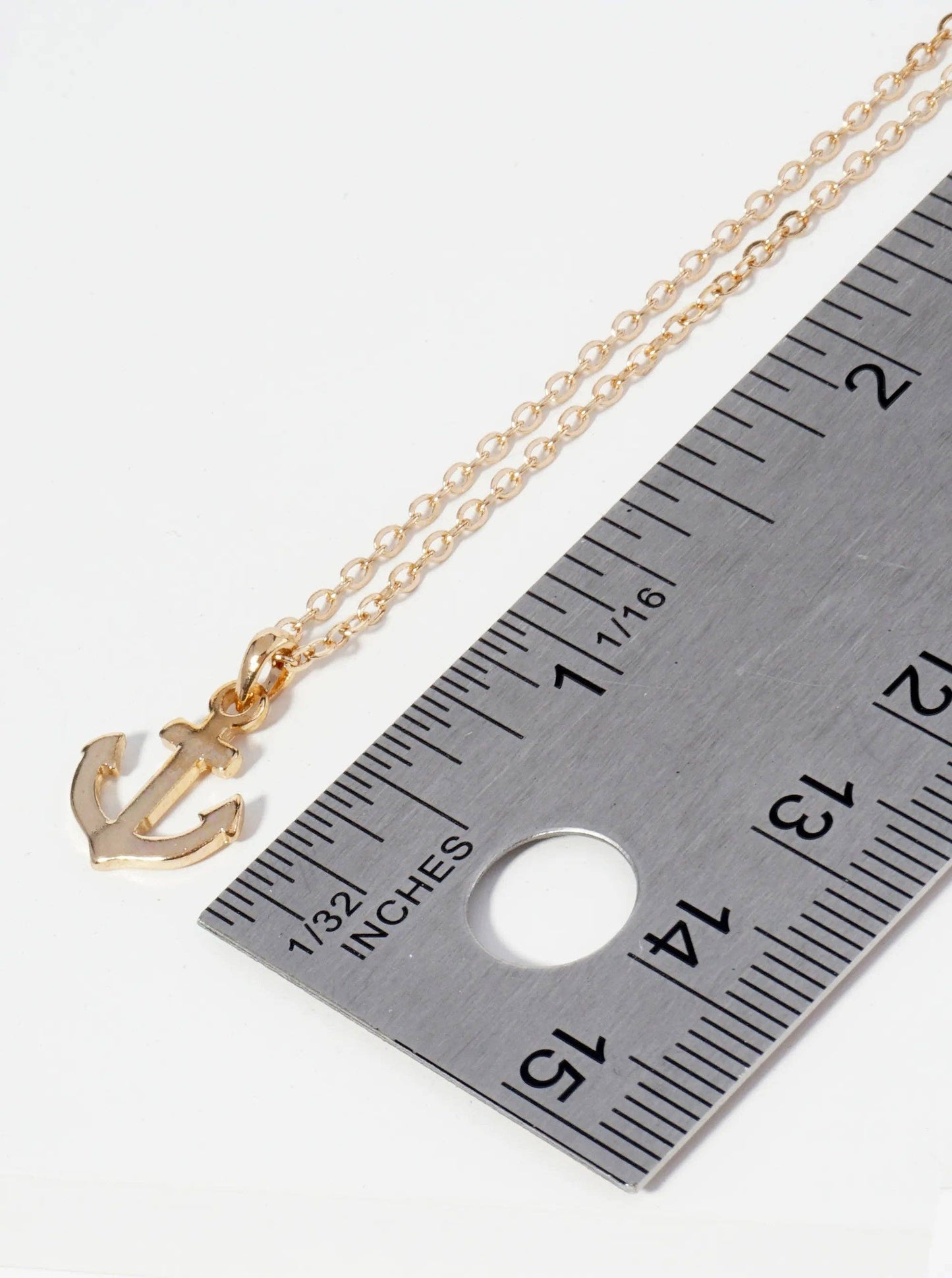 Polished Metal Anchor Pendant Necklace: Rhodium