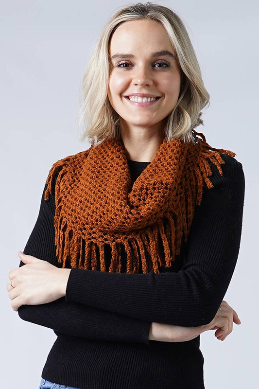 Tan Two Tone Tube Scarf with Fringe