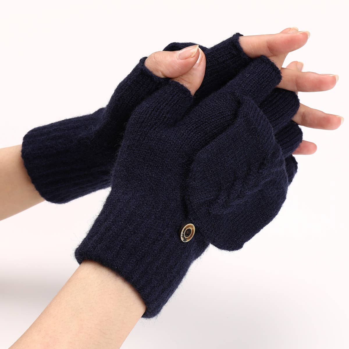 Gray, M Cable Knit Flap Half-Finger Warm Gloves