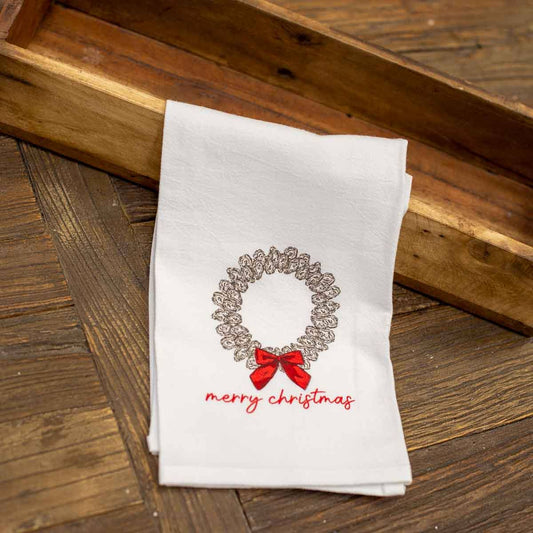 Oyster Wreath Hand Towel   White/Gray/Red   20x28