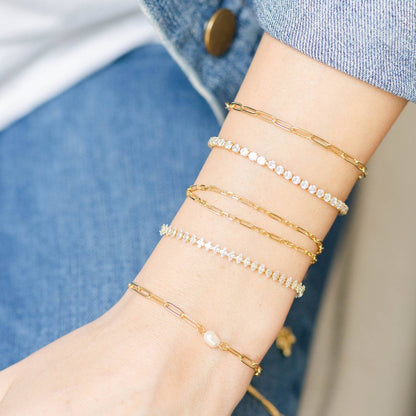 Delicate Link Chain with Pearl Pulley Bracelet