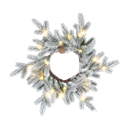 Lit Evergreen Frosted Wreath