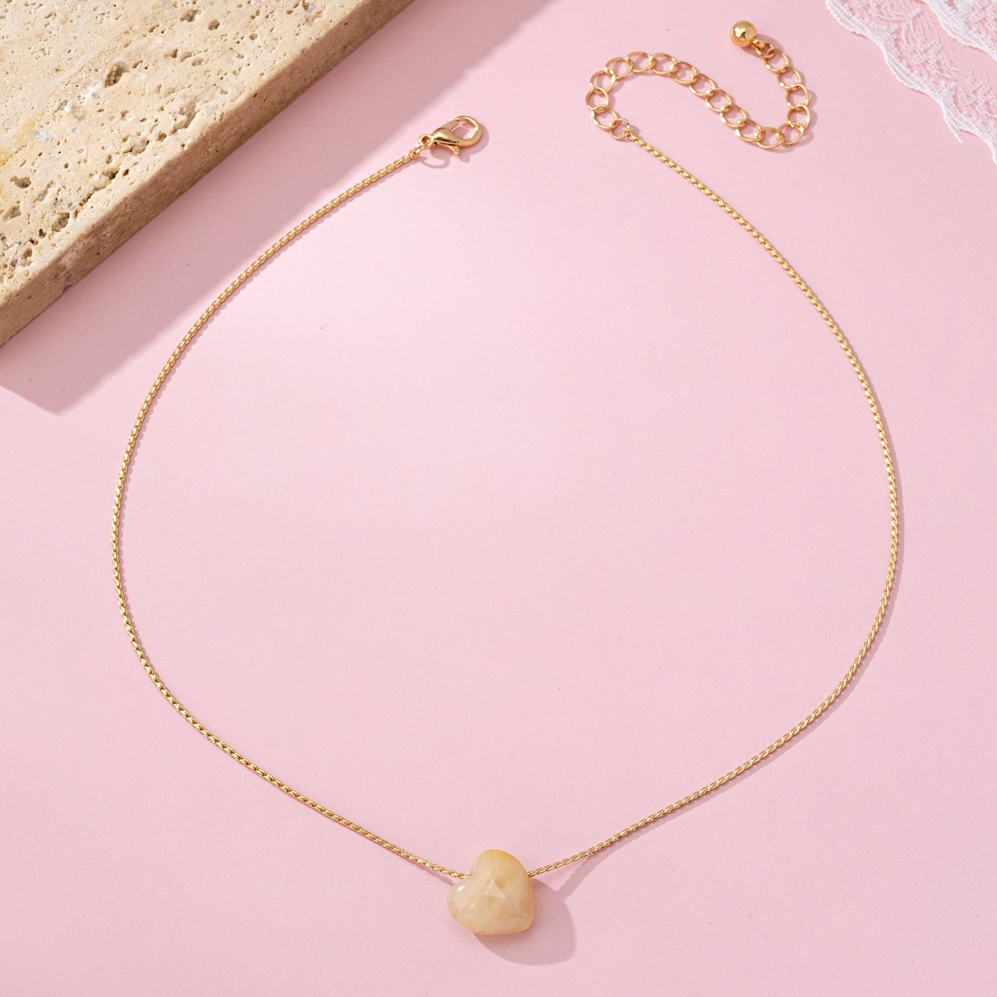 Natural Stone Heart Charm Necklace