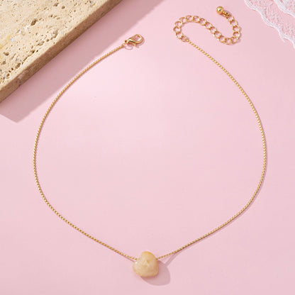 Natural Stone Heart Charm Necklace