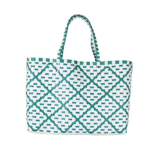 Tracey Woven Tote Emerald/White