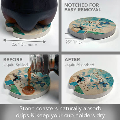 Live Laugh Love Absorbent Stone Car Coaster 1 Pk