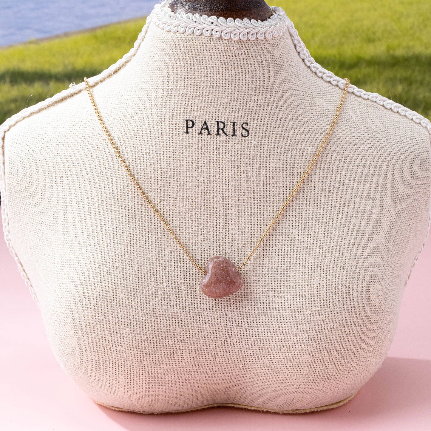Natural Stone Heart Charm Necklace