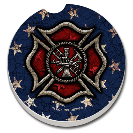 Firefighter Absorbent Stone Car Coaster 1 Pack