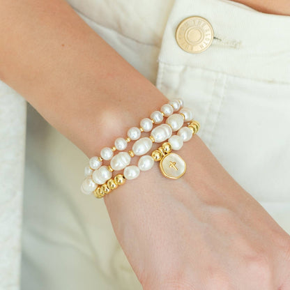 Cross + Pearls Stretch Charm Bracelet