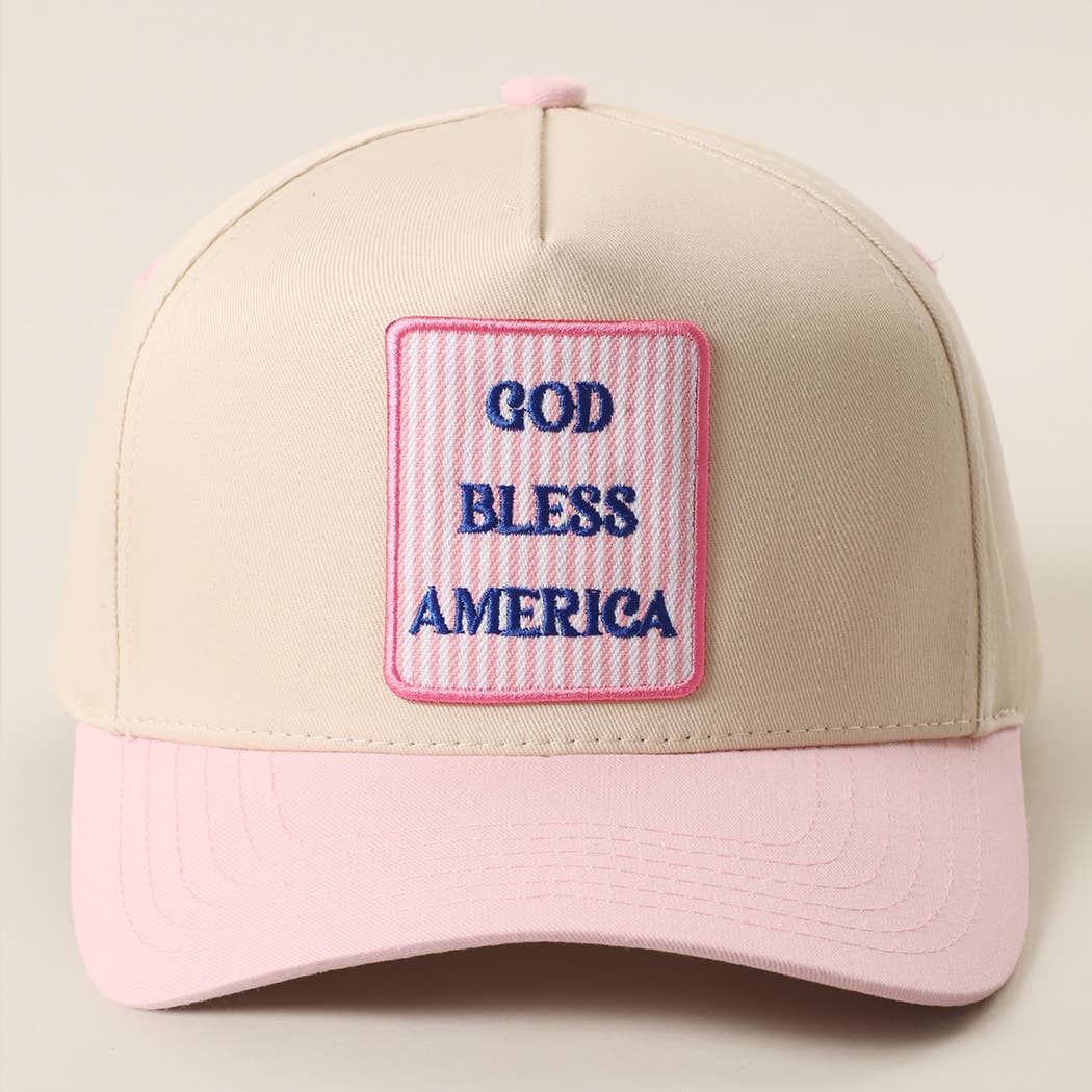 Lt. Pink GOD BLESS AMERICA Embroidered Patch Two Tone Trucker Hat  ONE SIZE