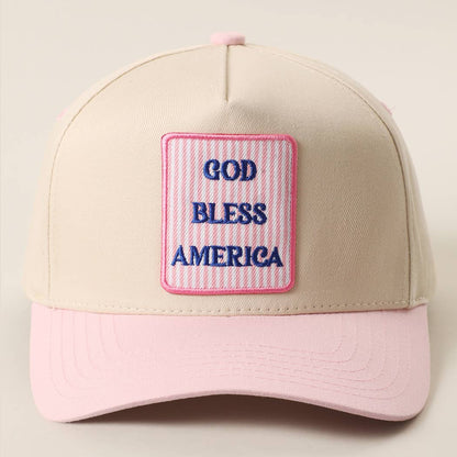Lt. Pink GOD BLESS AMERICA Embroidered Patch Two Tone Trucker Hat  ONE SIZE