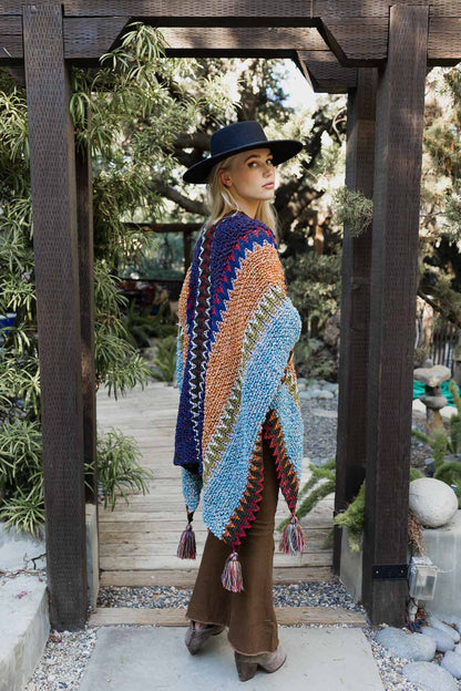 Western Colorful Crochet Patterned Ruana