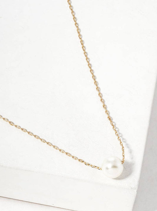 Gold Dainty Pearl Bead Pendant Necklace
