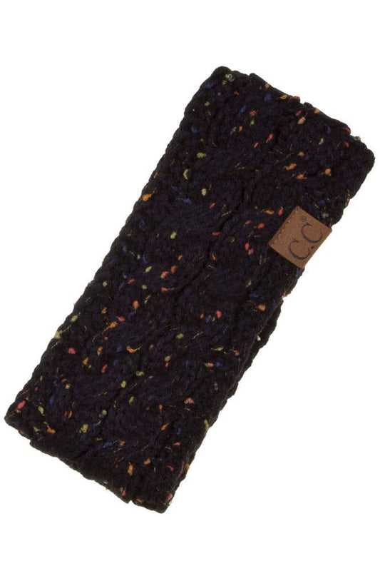 Black Chunky Knit Confetti Sherpa Lined Headband