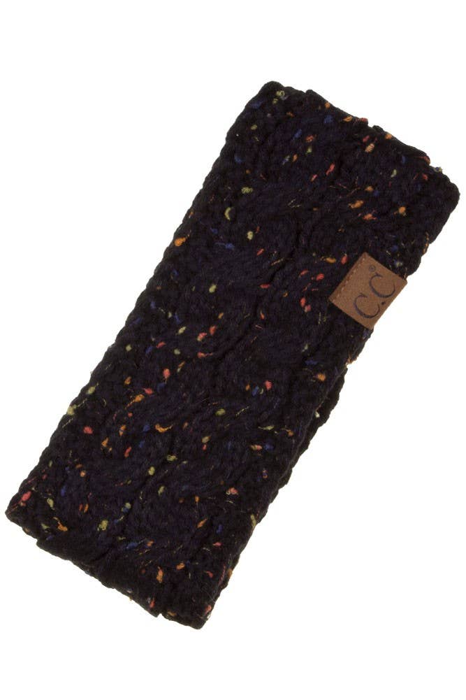 Dark Gray Chunky Knit Confetti Sherpa Lined Headband
