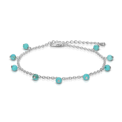 Silver Chain + Turquoise Howlite Gemstones Ankle Bracelet